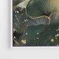 Obraz w ramie 70x100 - Natura w Złotym Odcieniu - złote elementy, liście miłorzębu japońskiego - rama biała