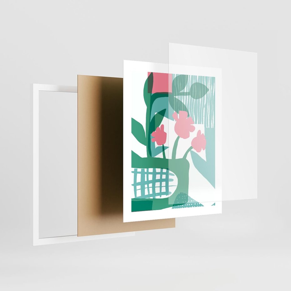 Plakat w ramie 40x50 - Harmonijne Plamy - abstrakcyjne pastelowe kwiaty, nowoczesna sztuka - rama biała