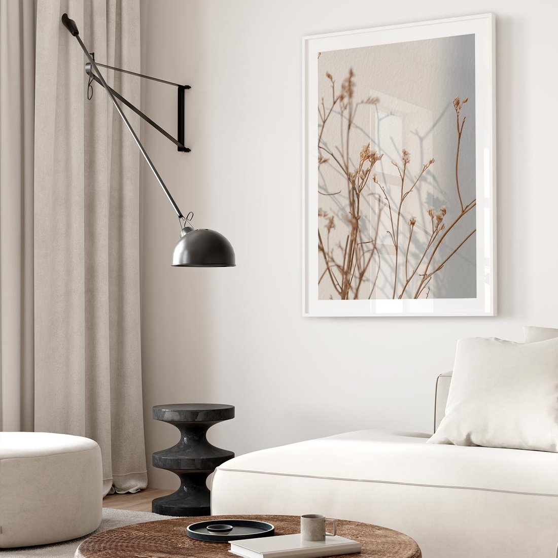 Plakat w ramie 30x40 - Boho gałązki suche - gałązki, suche - rama biała