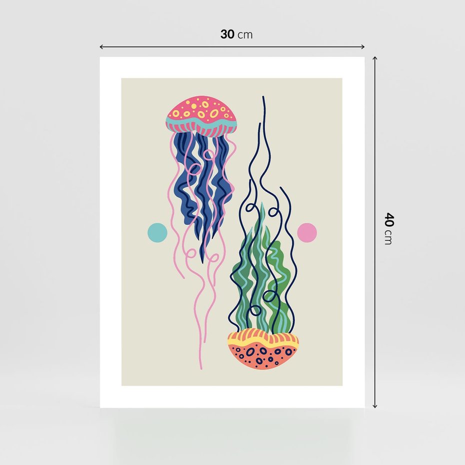 Plakat bez ramy 30x40 - Morskie Pulsacje - nowoczesny optymistyczny plakat, kolorowe meduzy
