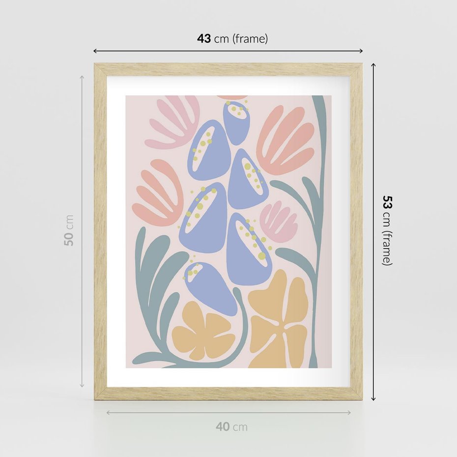 Plakat w ramie 40x50 - Minimalistycznie i Pastelowo - pastelowe kwiaty, na beżowym tle - rama drewno
