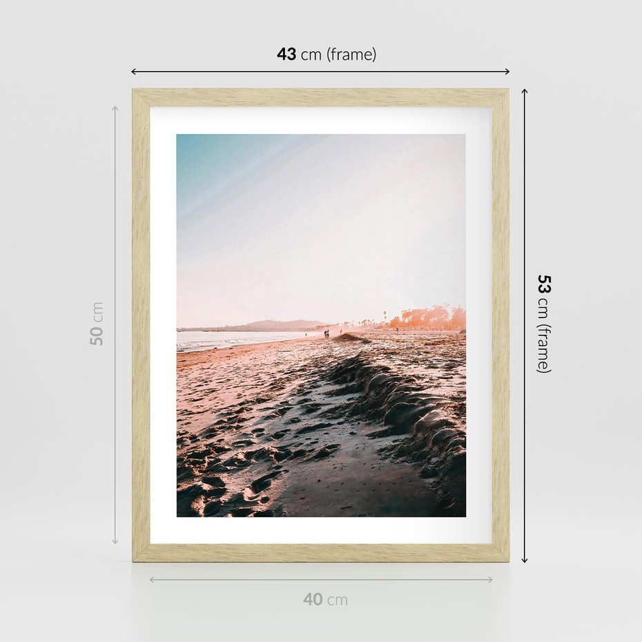 Plakat w ramie 40x50 - Błogie Chwile na Plaży - plaża, zachód słońca wakacje - rama drewno