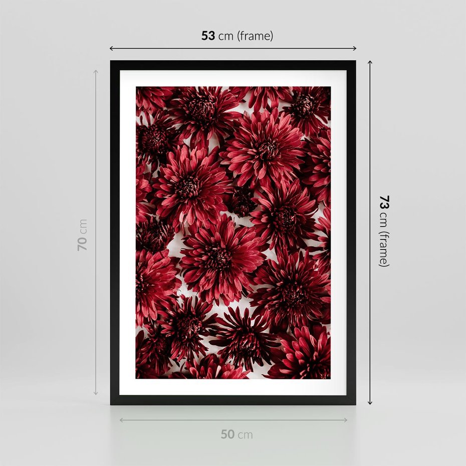 Plakat w ramie 50x70 - Energia Kwiatów - czerwone kwiaty, kompozycja - rama czarna