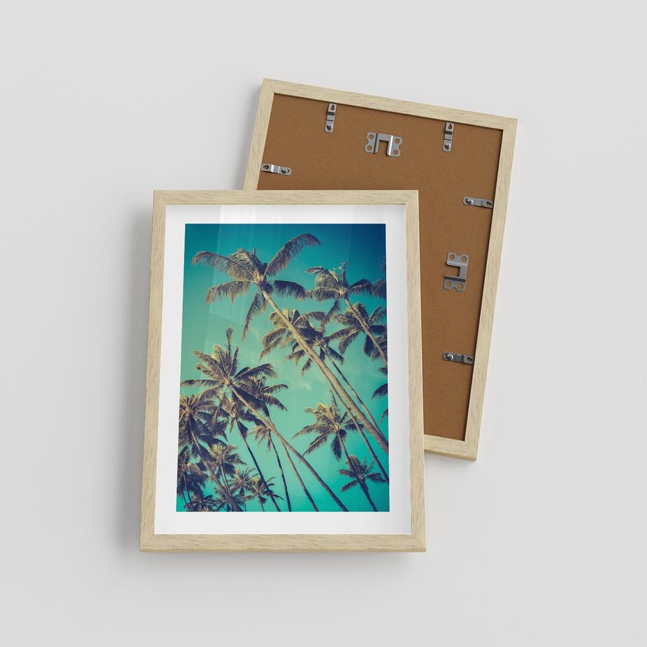 Plakat w ramie 30x40 - Tropikalne palmy w krainie słonecznych wakacji - palmy, tropiki - rama drewno