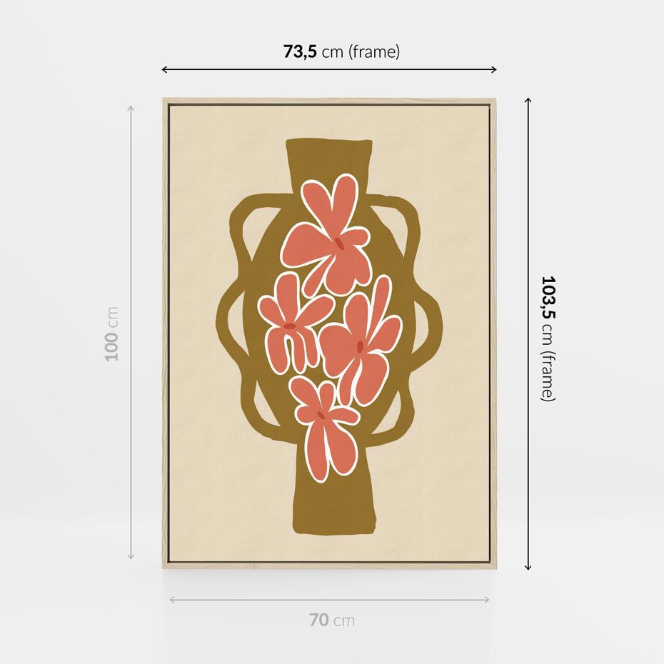 Obraz w ramie 70x100 - Rozbijające Formy - abstrakcyjny plakat, kwiaty na wazonie - rama drewno
