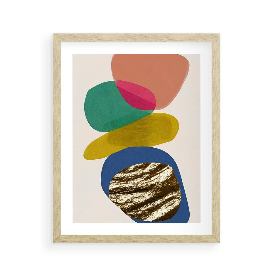 Plakat w ramie 40x50 - Kolorowe Przenikanie Kształtów - abstrakcyjne formy, obraz olejny - rama drewno