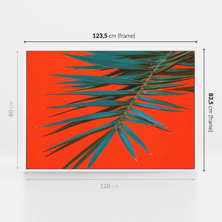 Obraz w ramie 120x80 - Egzotyczny Urok - liście, palma - rama biała