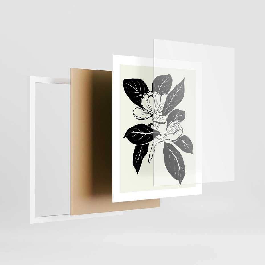 Plakat w ramie 40x50 - Spojrzenie w kształty kwiatów - kwiaty magnolii, minimalizm - rama biała