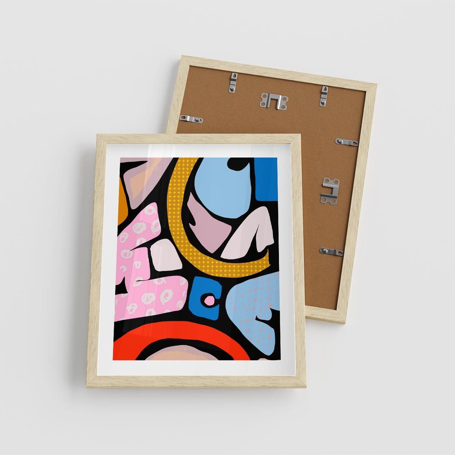 Plakat w ramie 40x50 - Kolory Komiksu - abstrakcyjne formy, komiksowy styl - rama drewno