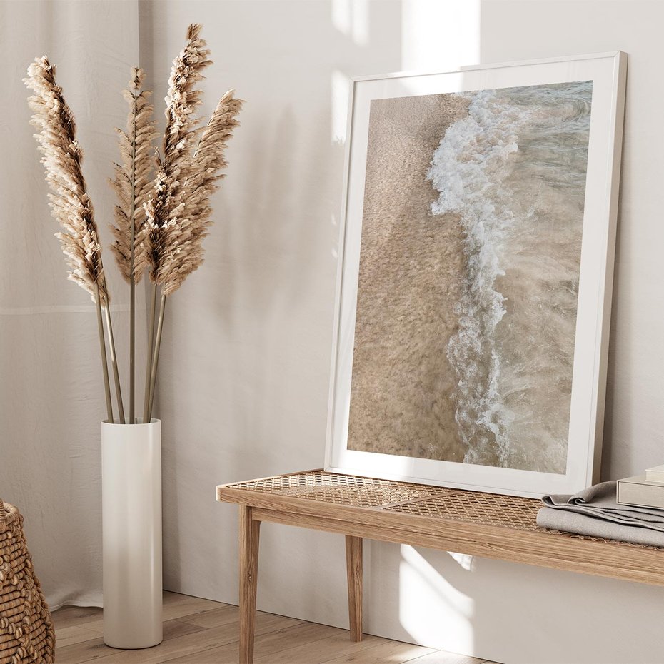 Plakat w ramie 40x50 - Fale Morza na Piasku - plaża, morze - rama biała