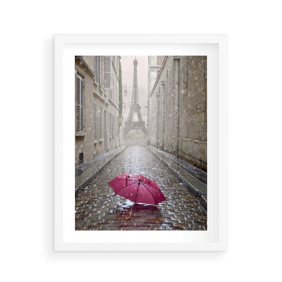 Plakat w ramie 40x50 - Francuska elegancja pod parasolem - Francja, parasol - rama biała