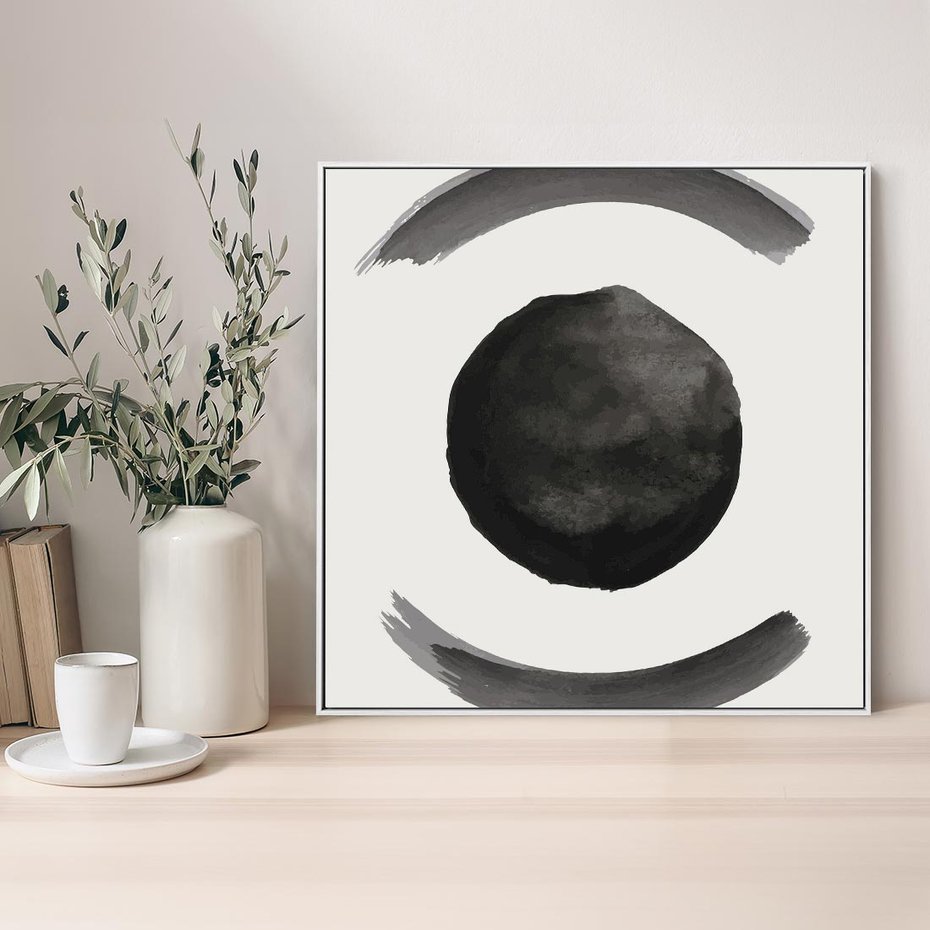 Obraz w ramie 80x80 - Bezczasowe Echo - abstrakcyjne plamy okręgi, akwarelowe - rama biała