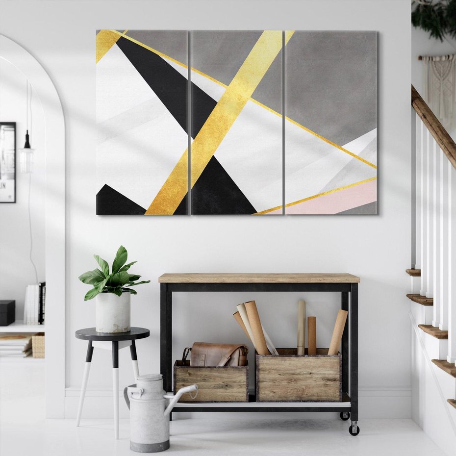 Obraz na płótnie 120x80 - Pudrowe Abstrakcyjne Lustra - złote abstrakcyjne linie, szarość