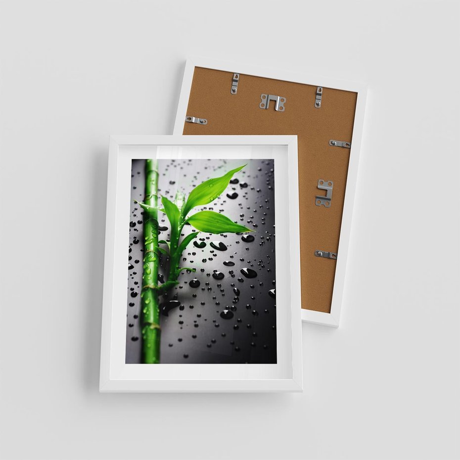 Plakat w ramie 30x40 - Bambusowa Harmonia - bambus, liście - rama biała