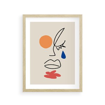 Plakat w ramie 30x40 - Impresje Plam - abstrakcyjny obraz, przypomina twarz - rama drewno