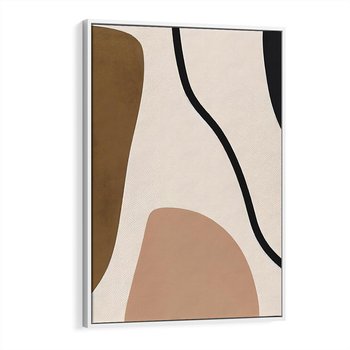 Obraz w ramie 70x100 - Harmonia chaosu i porządku - abstrakcyjne kształty, kolory beżu i brązu - rama biała