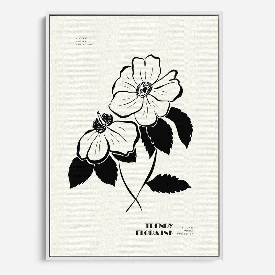 Obraz w ramie 80x120 - Poezja kwiecistej kreski - kwiaty, minimalistyczne - rama biała