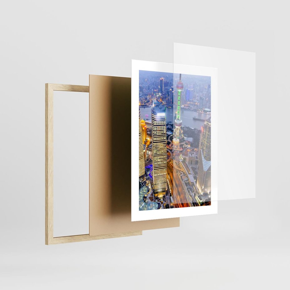 Plakat w ramie 30x40 - Wzgórza Mieściny - wieżowce, miasto - rama drewno