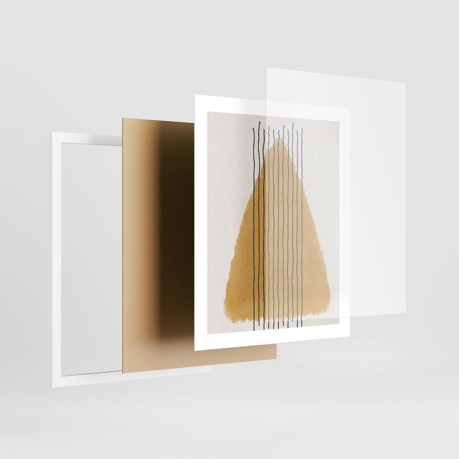 Plakat w ramie 40x50 - Migocące Impulsy - abstrakcyjna akwarelowa plama, nieregularne kreski - rama biała