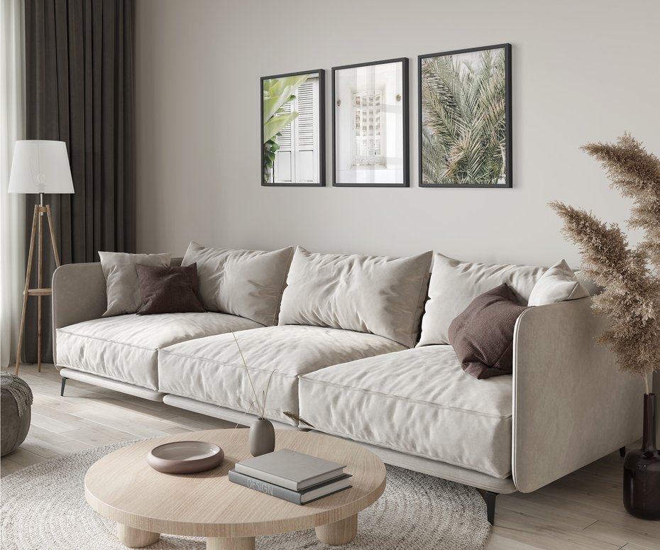 Zestaw obrazy w ramie 30x40 galeria - Okiennica, liście, biały - rama czarna