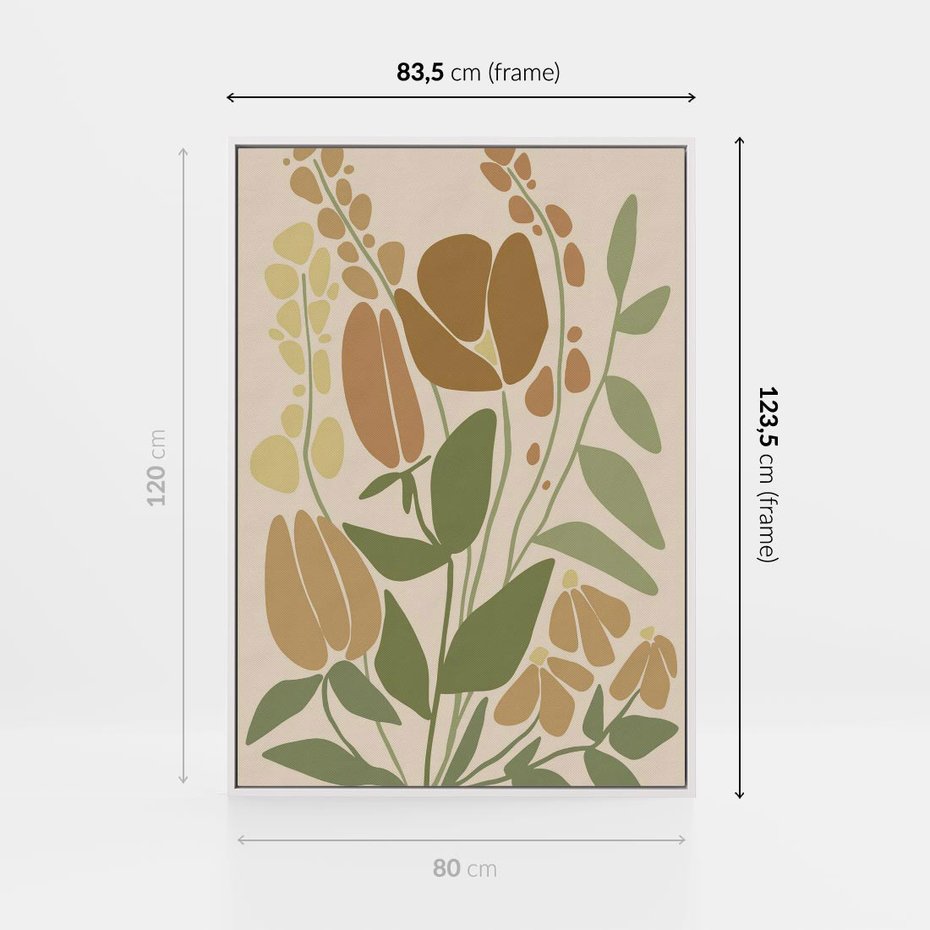 Obraz w ramie 80x120 - Beżowo i Roślinnie - nowoczesny plakat, roślinność - rama biała