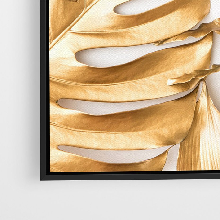 Obraz w ramie 70x100 - Monstera Złote Liście - monstera, złote - rama czarna
