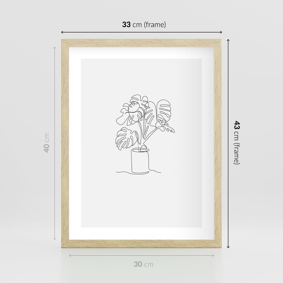 Plakat w ramie 30x40 - Tajemnicza Harmonia - sztuka one line, monstera - rama drewno