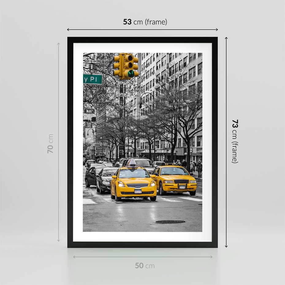 Plakat w ramie 50x70 - Taksówki w Nowym Jorku - taksówki, Nowy Jork - rama czarna