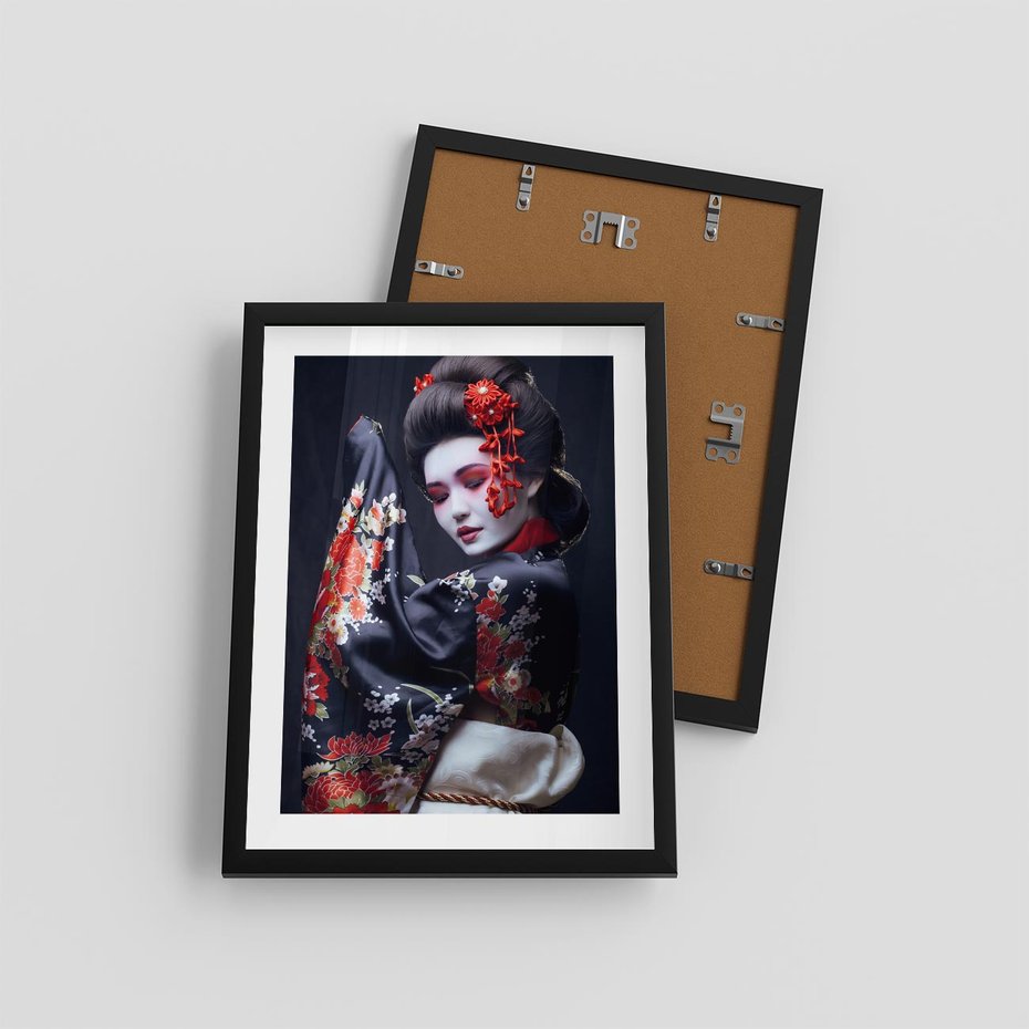 Plakat w ramie 30x40 - Elegancka japońska gejsza - japońska, gejsza - rama czarna