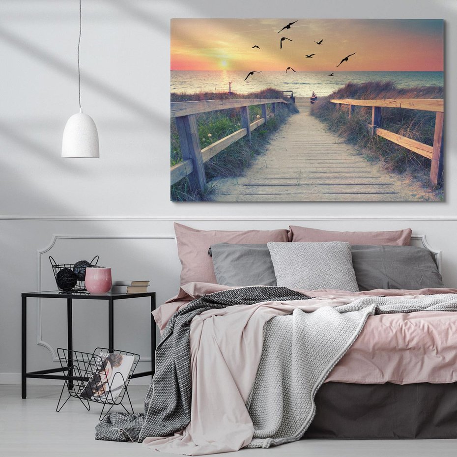 Obraz na płótnie 100x70 - Sielanka nad brzegiem - plaża, pomost