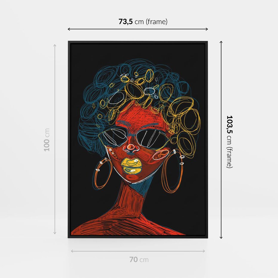 Obraz w ramie 70x100 - Kolorowe Wibracje Rzeczywistości - abstrakcyjny portret kobiety, twarz - rama czarna