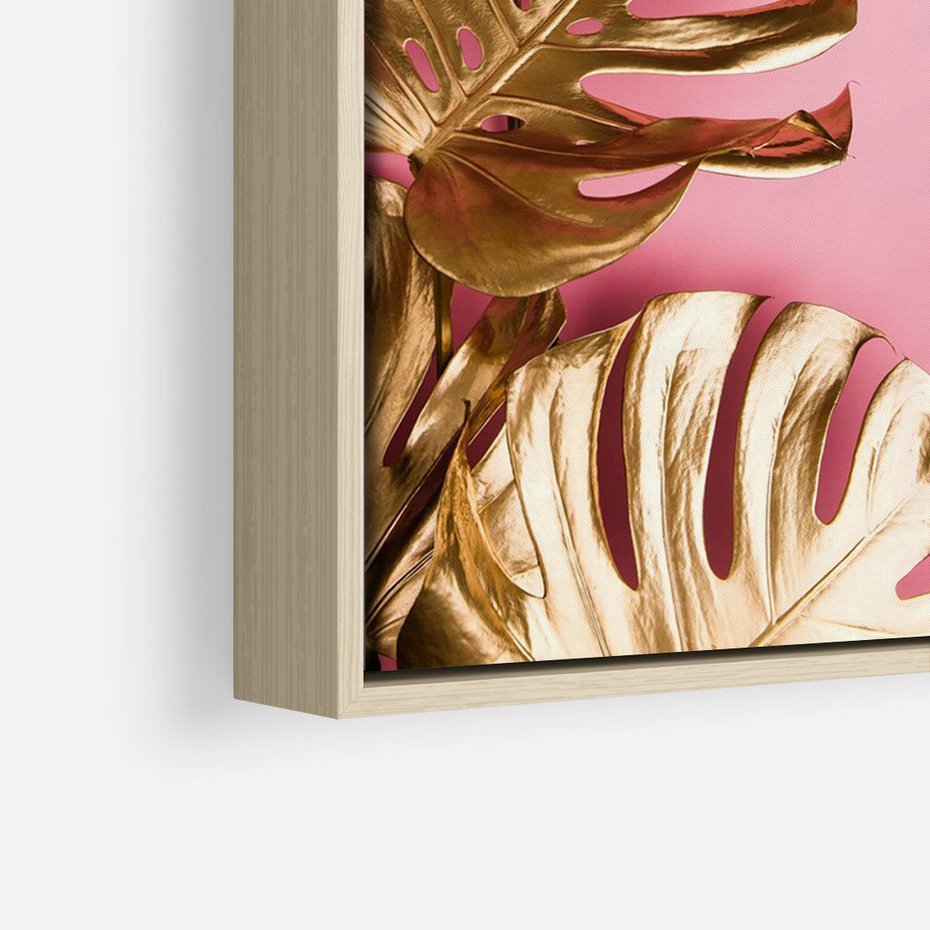 Obraz w ramie 80x120 - Luksusowa Elegancja - złote, liście - rama drewno