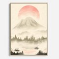 Obraz w ramie 50x70 - Przyroda Japonii - japońska akwarela, góry - rama drewno