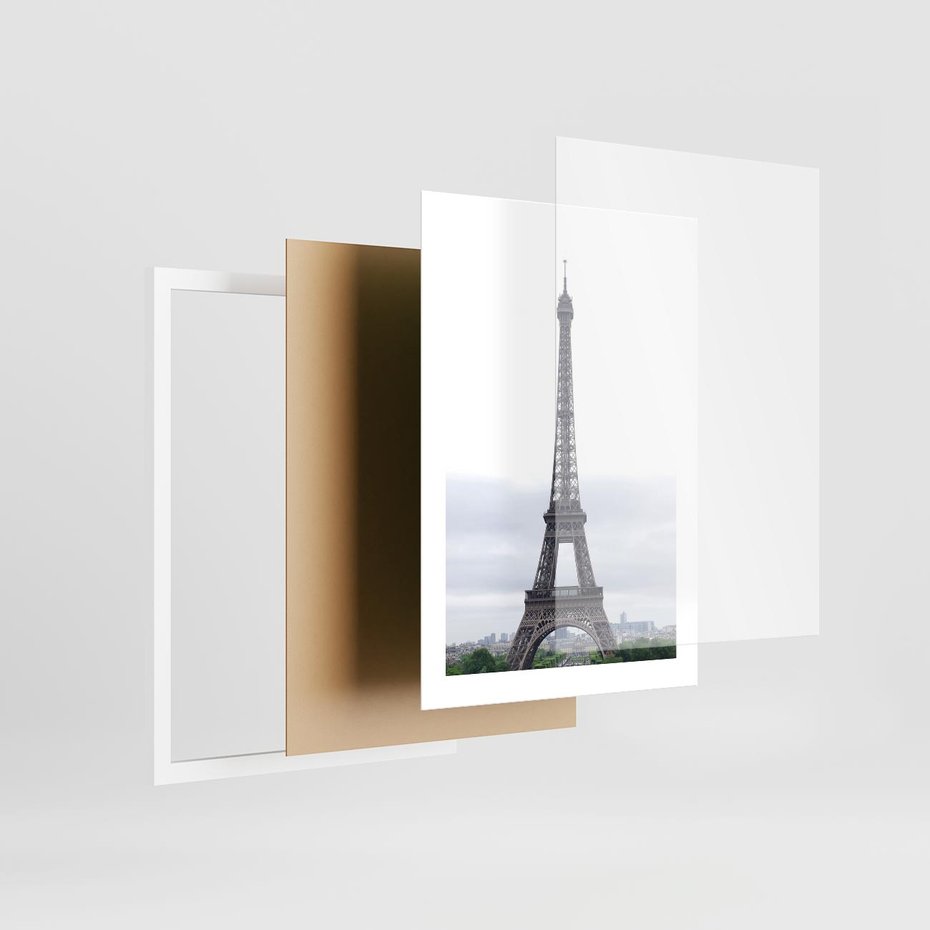 Plakat w ramie 30x40 - Eiffla w mglistym świetle - Eiffla, Paryż - rama biała