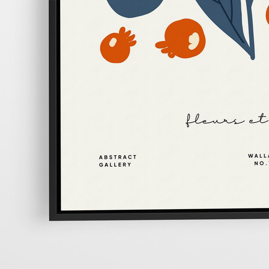 Obraz w ramie 50x70 - Minimalistyczna Uroda Jarzębin - jarzębiny, niebieskie liście - rama czarna