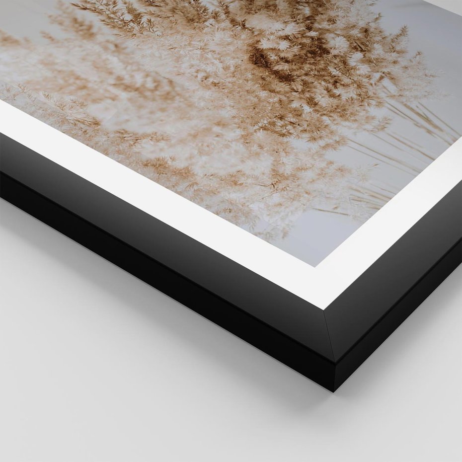 Plakat w ramie 50x70 - Boho Urok Traw Pampasowych - suche trawy, pampas - rama czarna