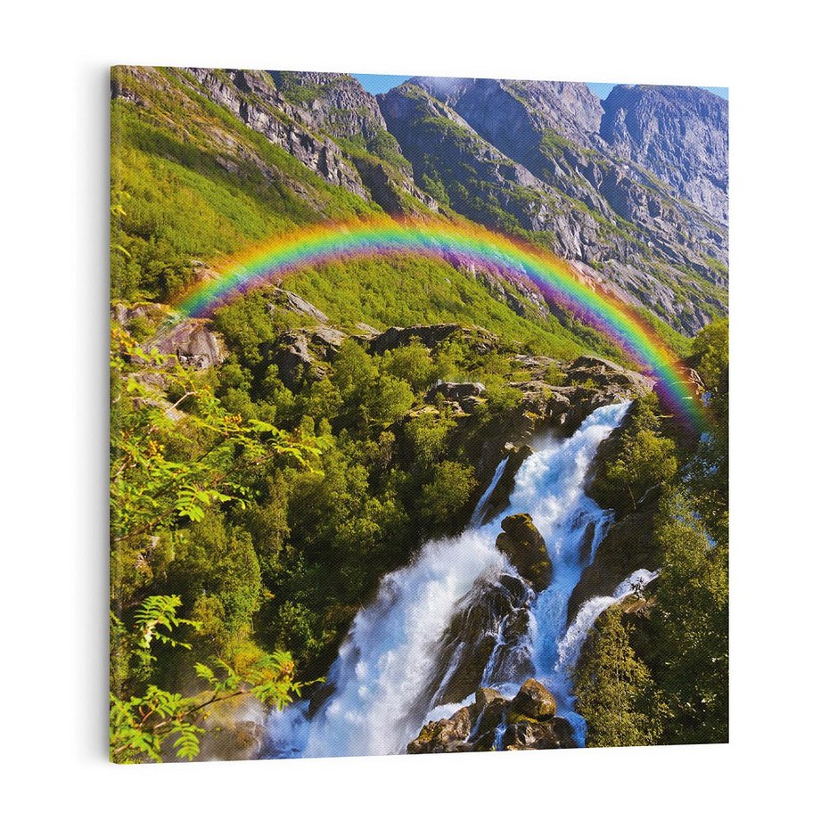 Obraz na płótnie 70x70 - Tęczowe góry - harmonia kolorów - tęcza, góry