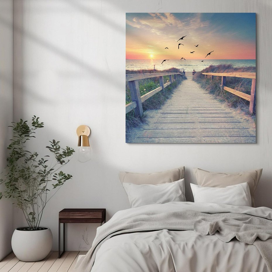 Obraz na płótnie 60x60 - Sielanka nad brzegiem - plaża, pomost