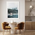 Plakat w ramie 50x70 - Biały Domek - domek w górach, zima - rama biała