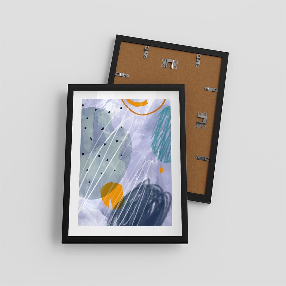 Plakat w ramie 30x40 - Pastelowe Przenikanie - abstrakcyjny plakat do młodzieżowego pokoju, granaty fiolety - rama czarna