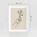 Plakat w ramie 30x40 - Szkic Kwiatu - kwiat w dłoni, szkic - rama biała