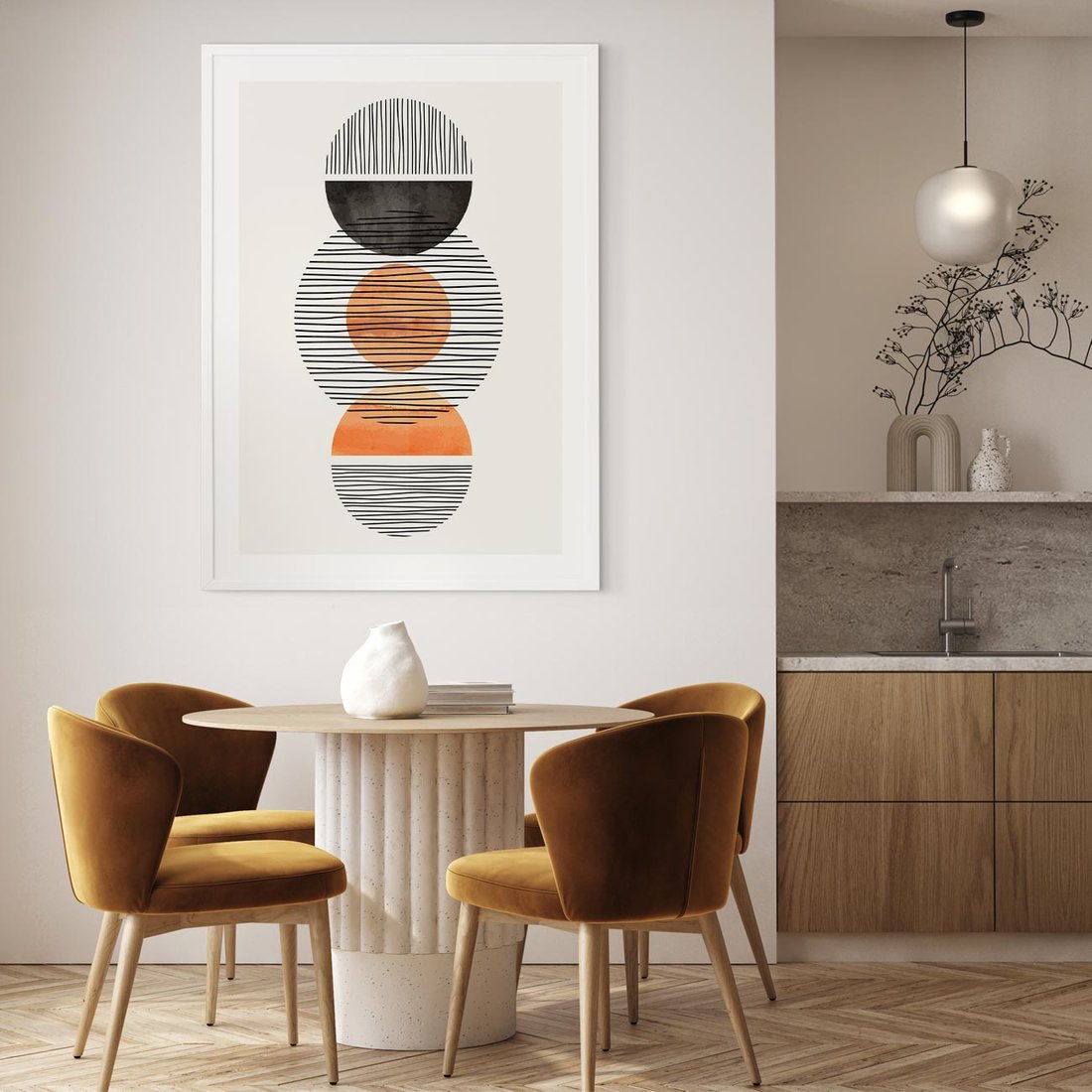 Plakat w ramie 50x70 - Geometryczna Abstrakcja - abstrakcja, nowoczesny obraz - rama biała