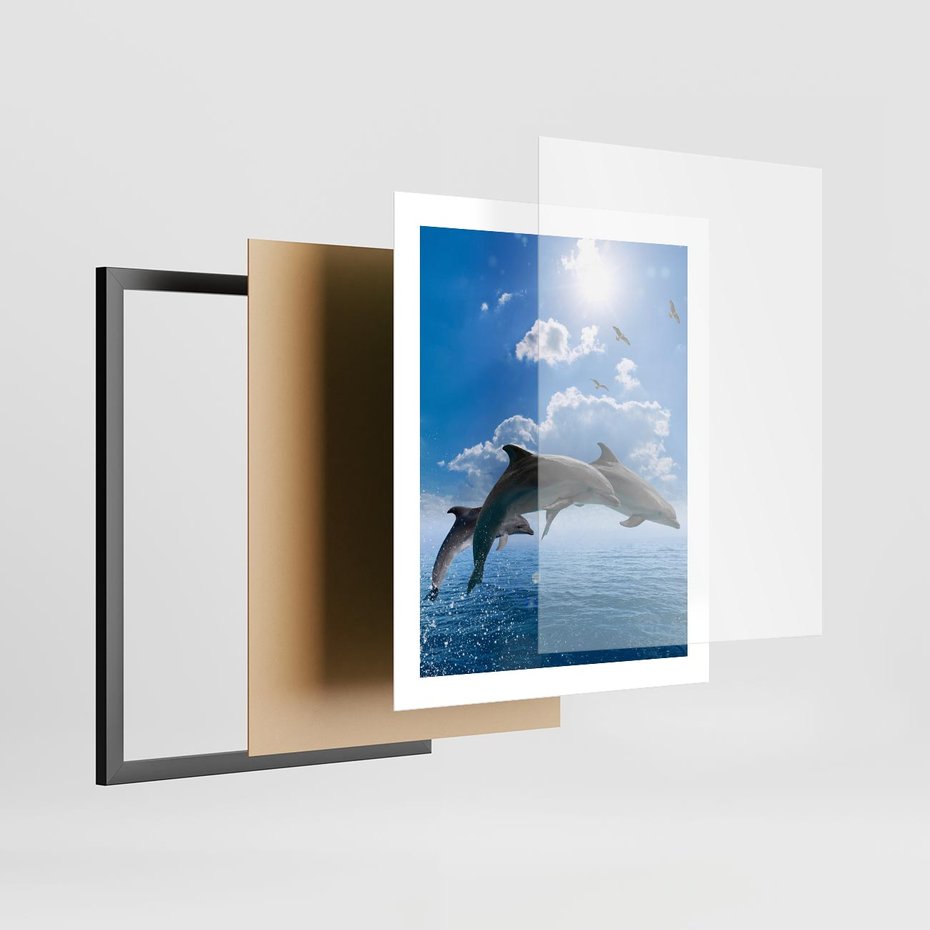 Plakat w ramie 40x50 - Spotkanie z naturą - morze, delfiny - rama czarna