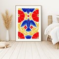 Obraz w ramie 80x120 - Eklektyczny Majestat - wyrazista grafika, mocne kolory czerwień niebieski żółty - rama drewno