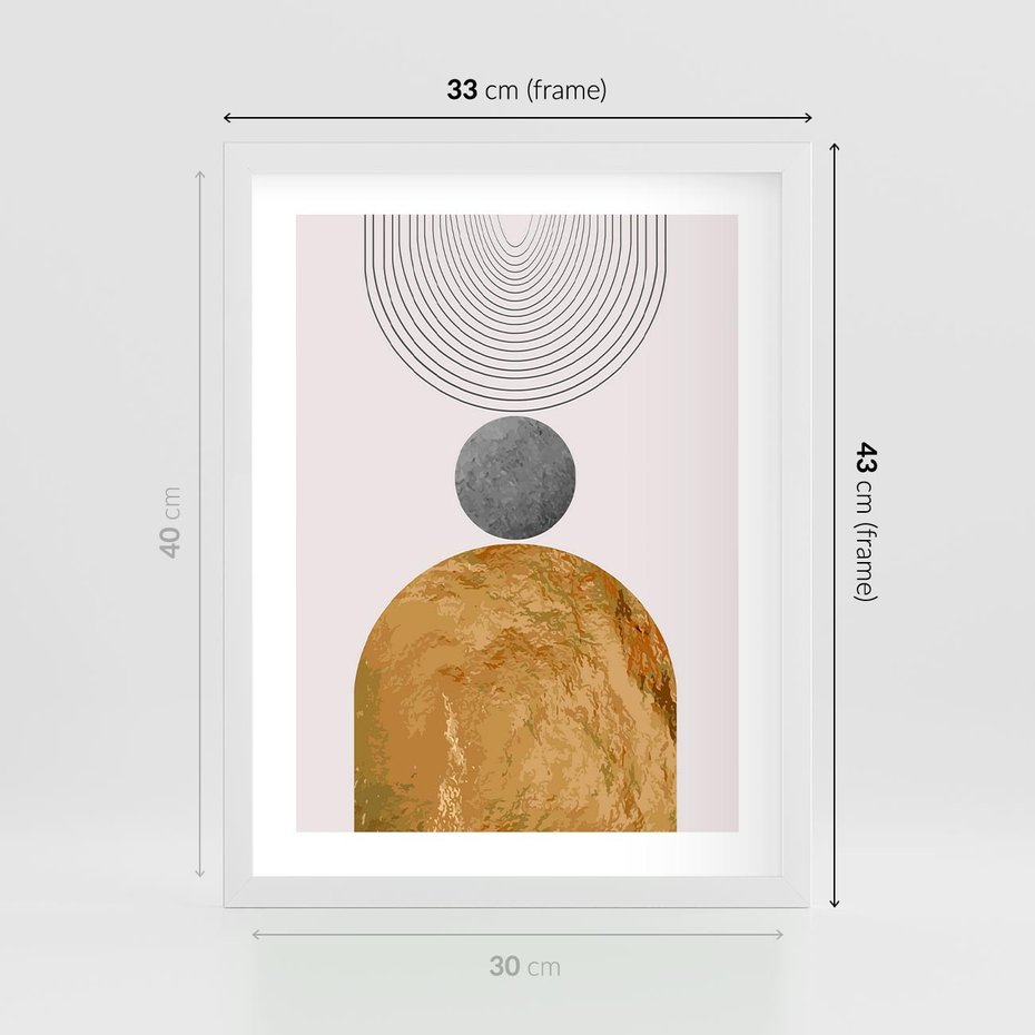 Plakat w ramie 30x40 - Złote Półkole w Sztuce Geometrii - grafika, złote półkole - rama biała