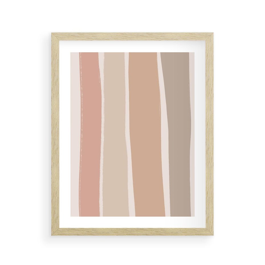 Plakat w ramie 40x50 - Tęczowa Zgaszona Aura - abstakcyjne tęczowe pasy, delikatne odcienie beżu - rama drewno