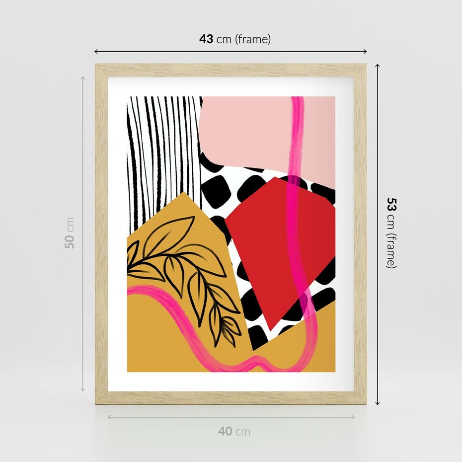 Plakat w ramie 40x50 - Wnętrza Form - abstrakcyjna kompozycja, różne tekstury - rama drewno