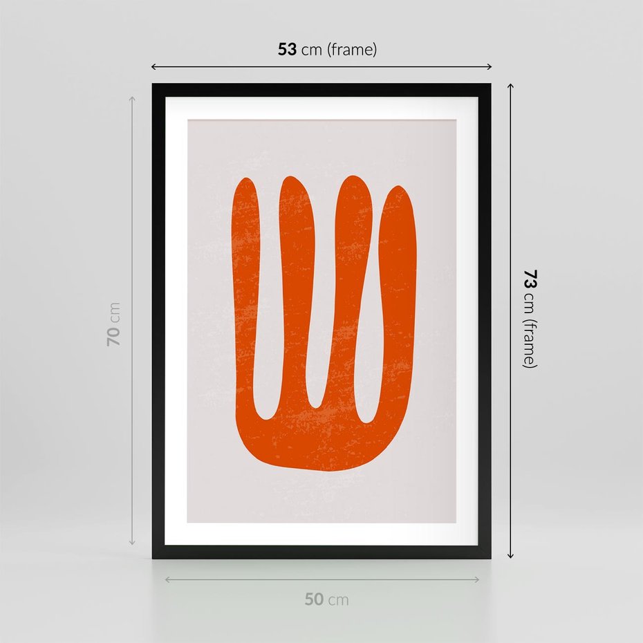 Plakat w ramie 50x70 - Eksploracja Nowego Światła - abstrakcyjna pomarańczowa forma, minimalizm - rama czarna
