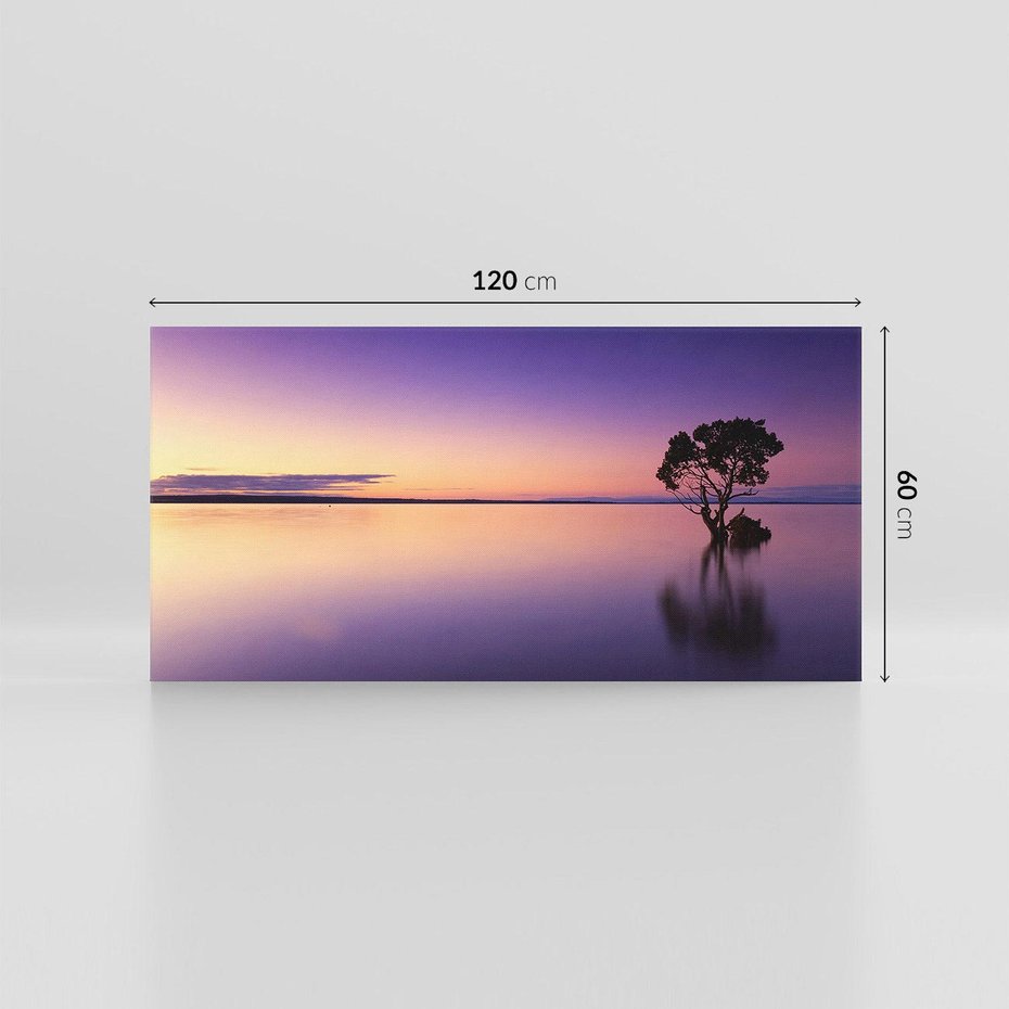 Obraz na płótnie 120x60 - Jezioro wśród drzew o zachodzie - jezioro, drzewo