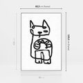 Obraz w ramie 80x120 - Portret Kociej Duszy - szkic kota, prymitywizm - rama biała